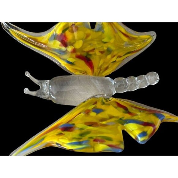 Handcrafted Glass Butterfly Figurine With Vibrant Yellow Multicolor Wings - Picture 1 of 5